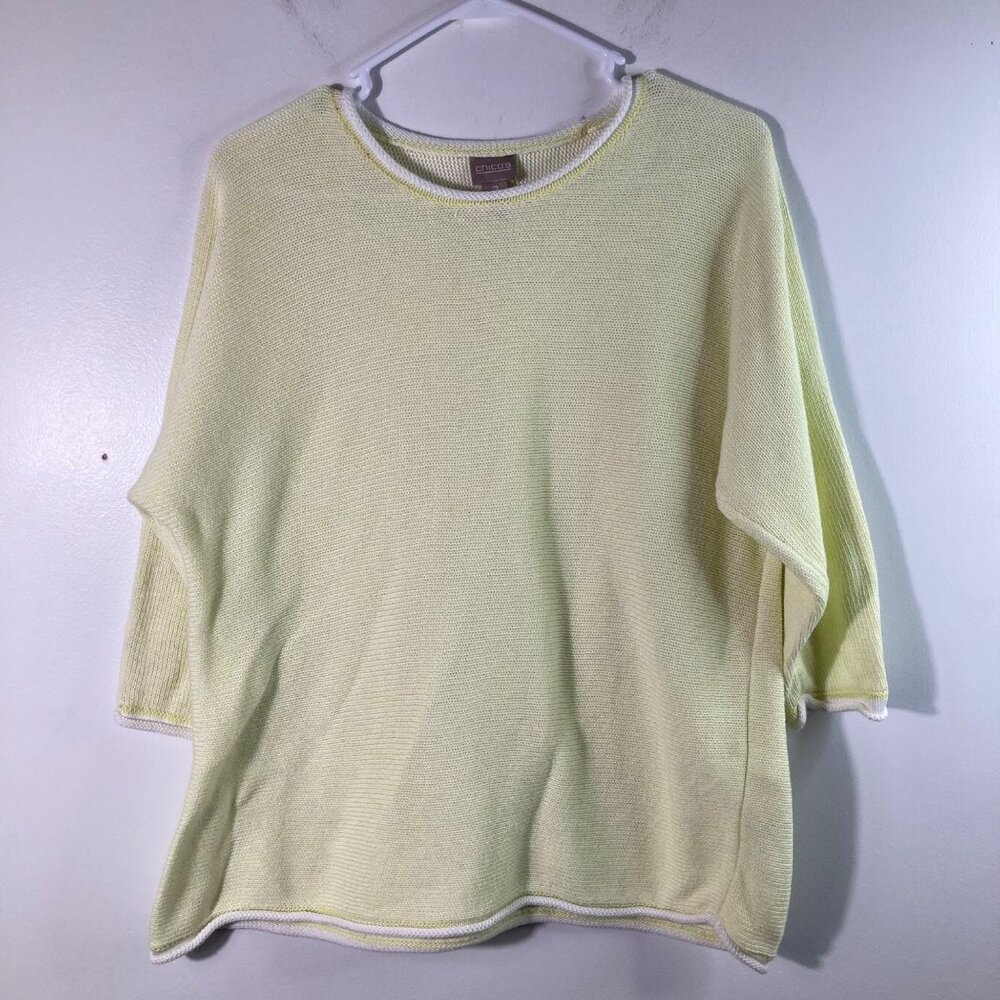 Womens Chicos Cotton Sweater Light Yellow‎ Round Neck L Cotton Soft